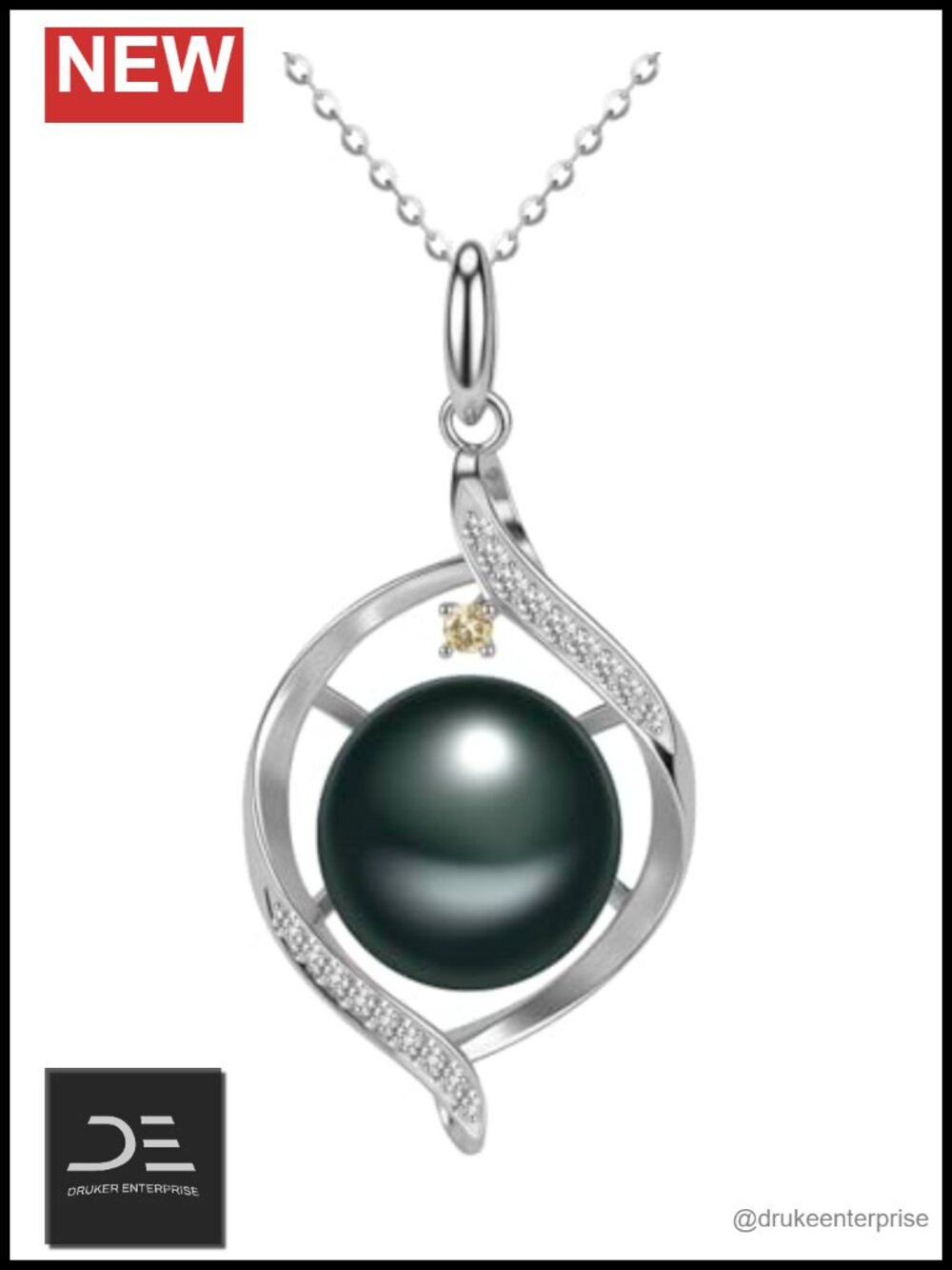Natural Tahitian Black Pearl Necklace 925 Sterling Silver 18" Pendant
